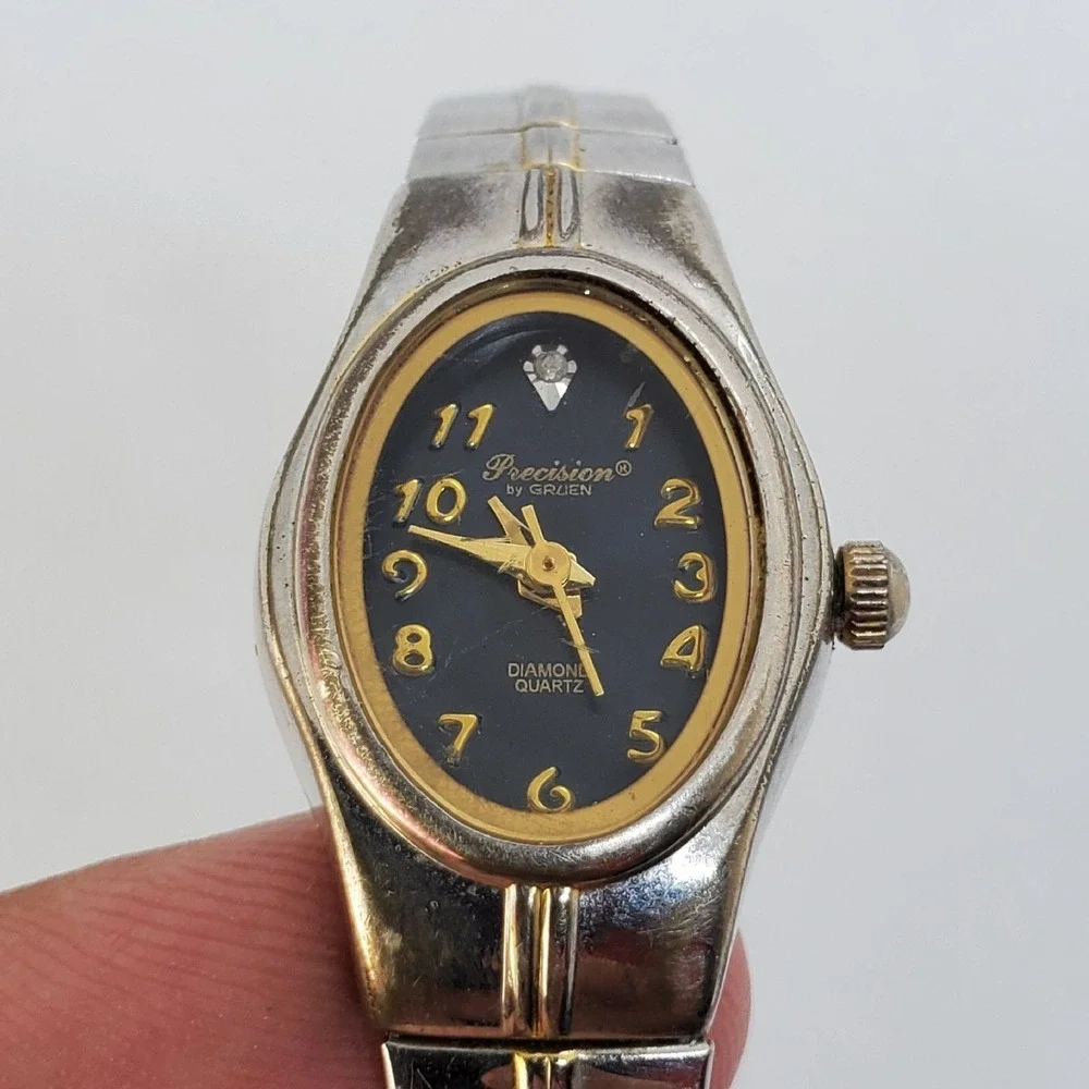 Precision Gruen Women's Watch Silver Gold Dual Tone Stretch‎ Band 6